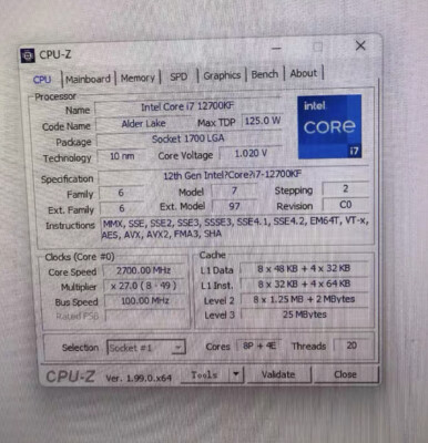 Intel Core i7-12700KF 12th Gen 12-Core 3.60GHz 25MB LGA1700