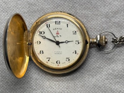 Vintage GENIE Pocket Watch Original Swiss 17 Jewels Incabloc