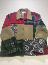 Robert Scott Women’s Size L Plaid/color Blocked, Fleece Pile Button Down Jacket 