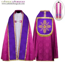 NEW Roman Purple Cope & Stole Set with IHS embroidery, capa pluvial, far fronte
