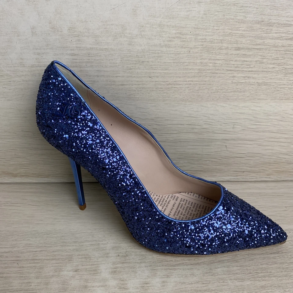 JOHN GALLIANO Blue Metallic Point Toe Slip On Glitter Pumps, Womens Size 40 - Image 2 of 4