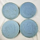 Vintage 1976 Set of 4 Fenton Milk Glass Blue Plates Bicentennial Project USA