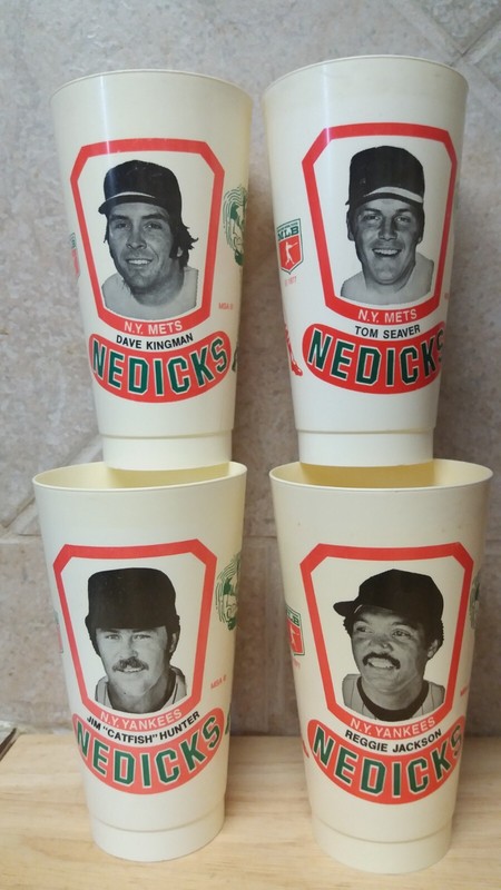 Lot of 4 Nedicks Cups Yankees and Mets Seaver, Catfish, Reggie, Kingman