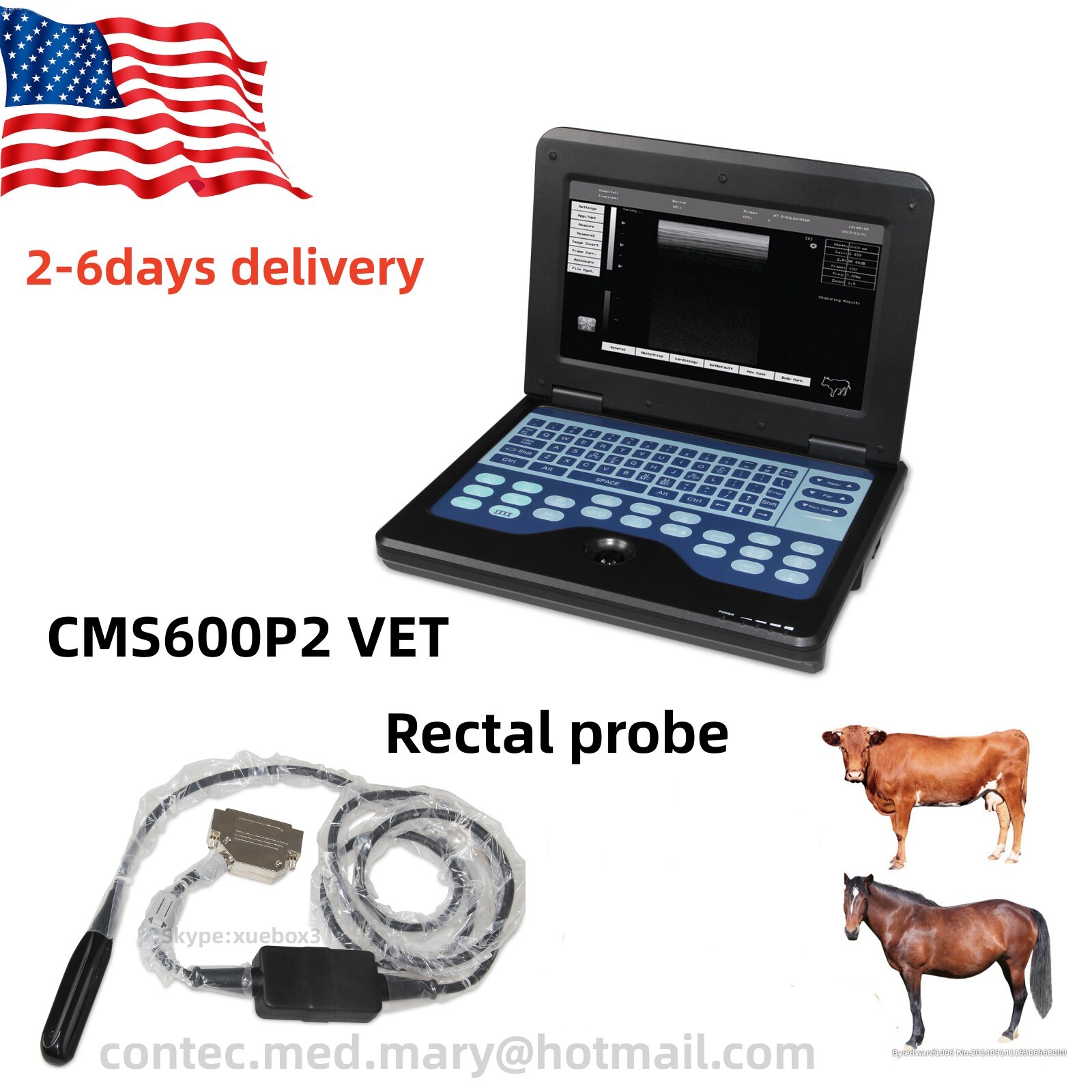 Equine&Bovine Ultrasound scanner 7.5Mhz rectal linear Laptop machine USA ship