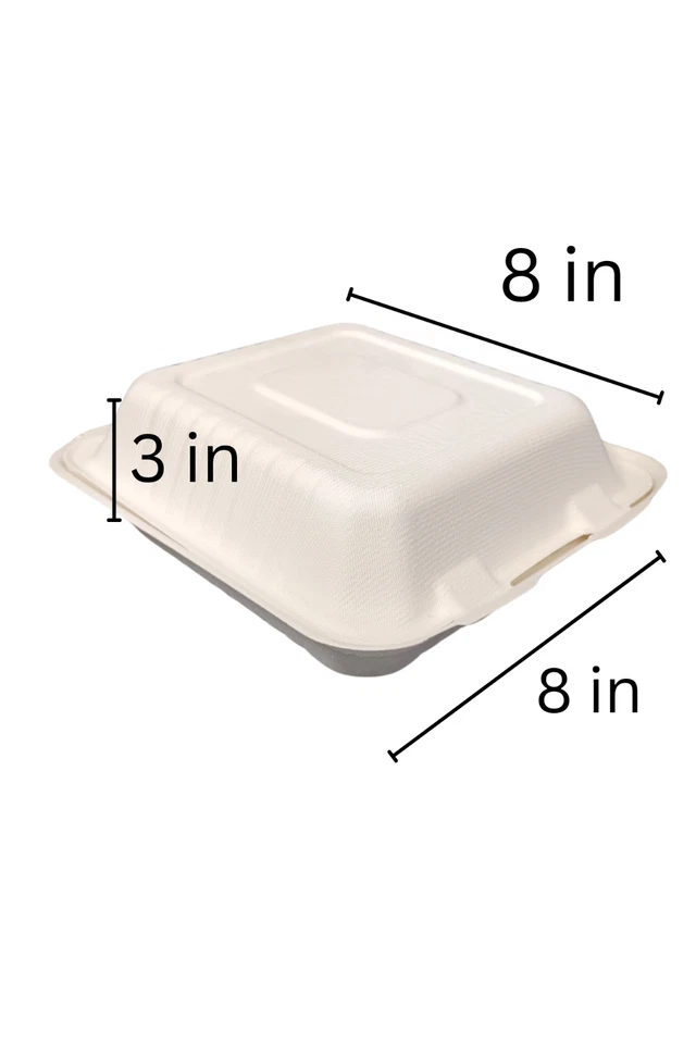 100pcs- 8"x8" Clamshell Fiber Bagasse Food Containers (Biodegradable) - Image 4 of 4