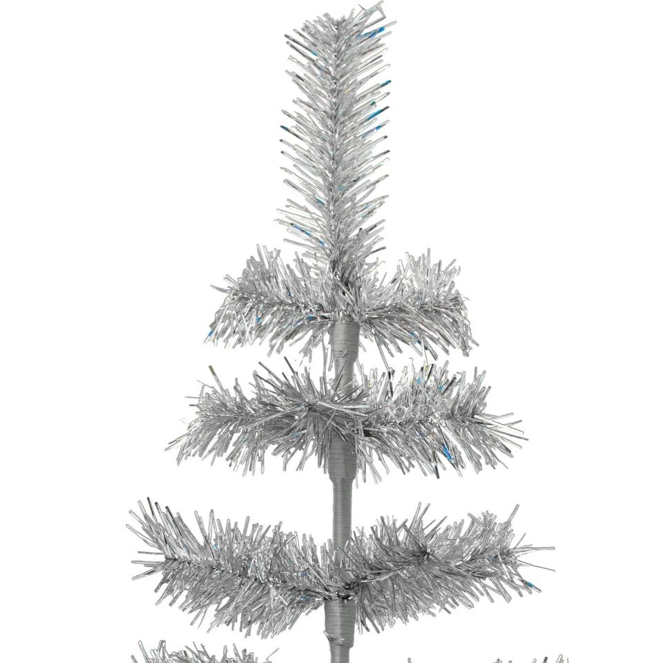 36" Silver Tinsel Christmas Tree Vintage Feather Style XMASS Holiday Decor 3FT - Image 4 of 4