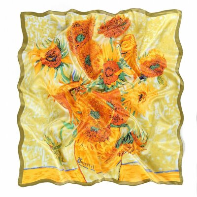 Prettystern 90cm Gelb Kunst Seiden-Tuch Van Gogh Sonnenblumen In Einer Vase P723