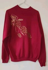 Tultex Sweater Adult Large Maroon Crewneck Sweatshirt Ribbon bow &Pine cones