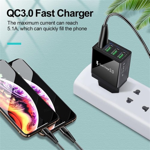 4 Ports Fast Wall Charger Charging Block Phone USB Cube For iPhone iPad Samsung - Photo 4 sur 8