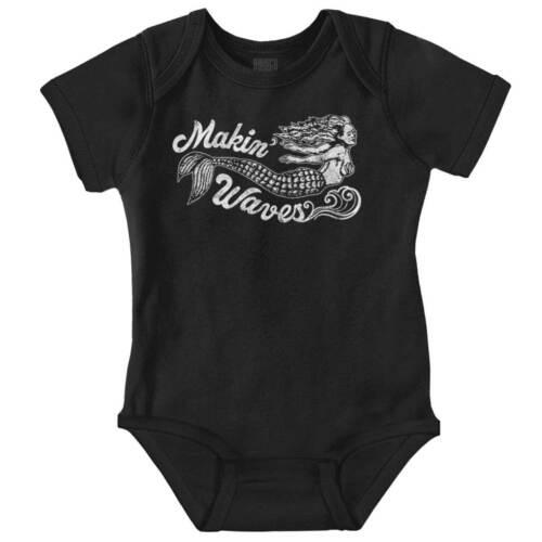 Cute Beach Swimming Mermaid Making Waves Baby Girls Infant Romper Newborn