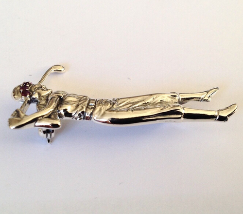 Broche prendedor Art Deco dama golfista plata esterlina rubí solapa años 20 golf deporte regalo - Imagen 9 de 12