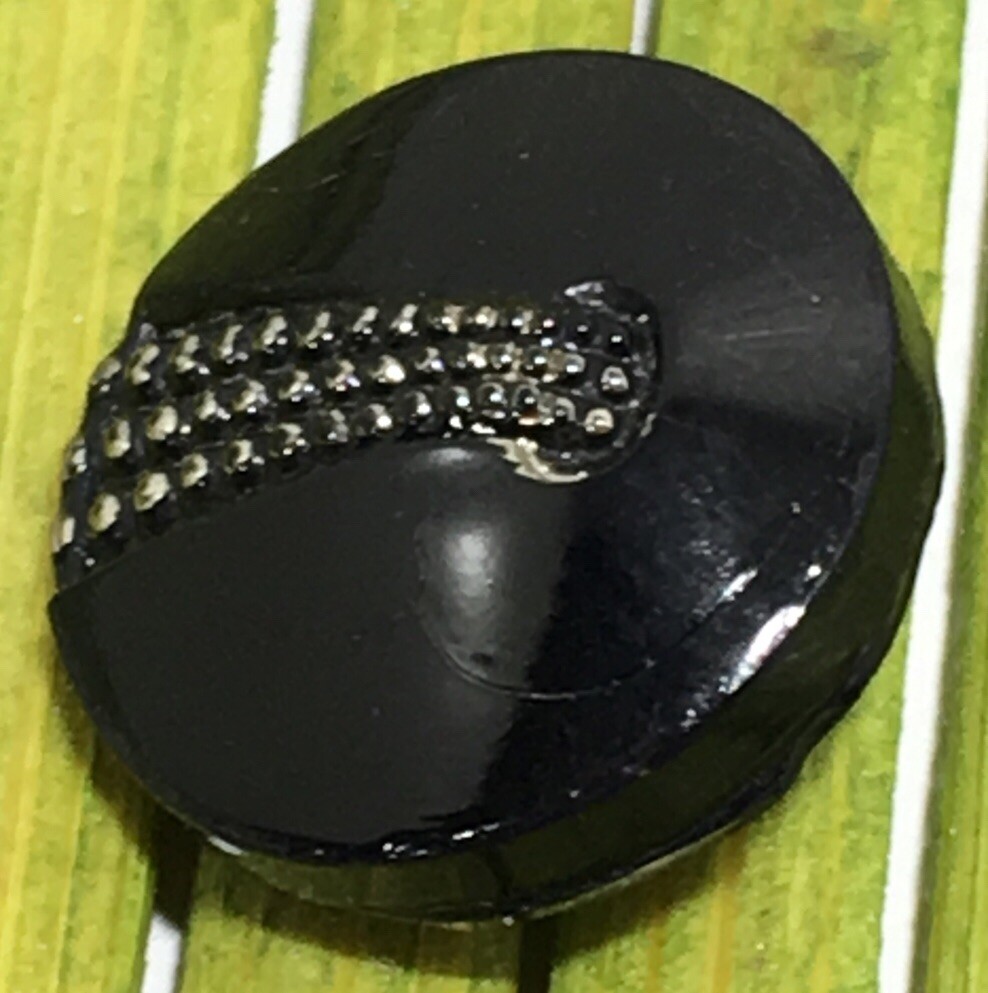 Antique Jet Black Glass Button Beaded Art Deco Radiance Tunnel Shank 1/2"