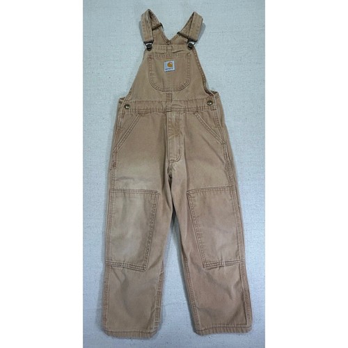 Carhartt Boys 5 Y11 BRN Bibs Canvas Double Knee Vintage