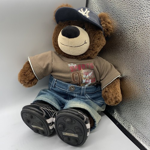 Build A Bear BAB Dark Brown Bear Plush 15" Stuffed Animal Clothing Talk Yankees - Picture 6 of 9