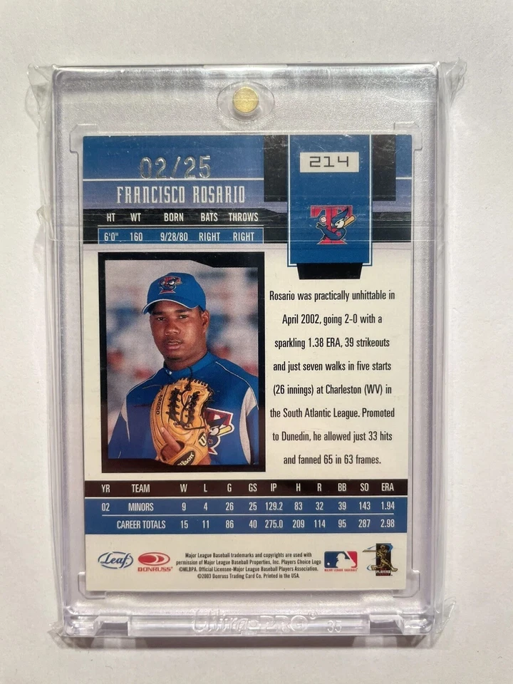 2003 Certified Materials #214 Mirror GOLD Francisco Rosario ROOKIE AUTO #02/25 - Image 2 of 2