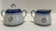 Antique La Francaise Blue Porcelain Cream and Sugar Set