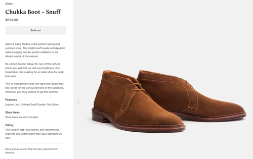 ALDEN Men’s 1493 Unlined Flex Welt Chukka Boots Snuff Suede Size 9E