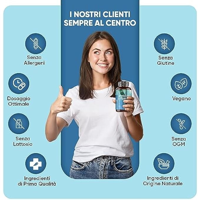 L-Teanina con Melissa 500mg Senza Magnesio Stearato, 180 Capsule L-Teanina Vegan - 4