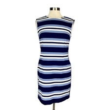 MICHAEL Michael Kors Womens Blue Stripe Sleeveless Sheath Dress Stretchy size 8