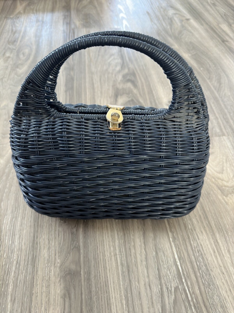 vintage Blue 60s wicker & brass handbag purse lesco lona | eBay