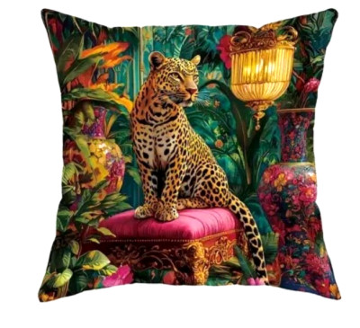 Deko Kissen Shabby Vintage 45 cm leo leopard print animal Dschungel Bett pink