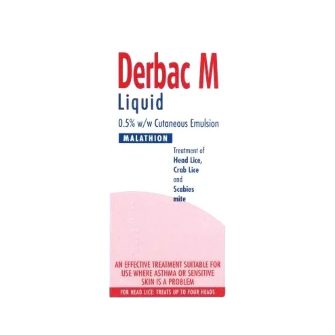 Derbac M Liquid - 150ml - Eradicates Head Lice/Pubic Lice/Their Eggs/Scabies -