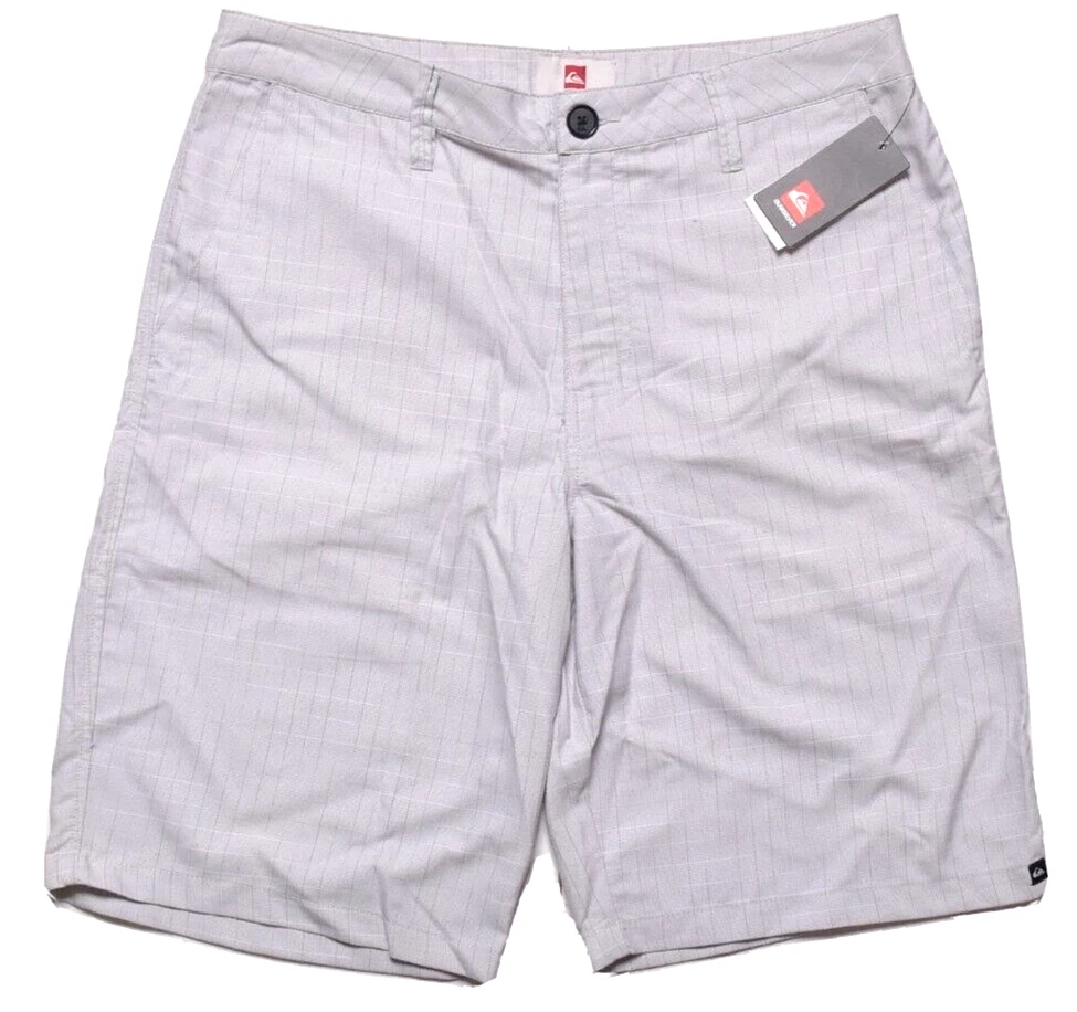 Quiksilver New Mens Shorts Boulevard Chino Light Gray Plaid Size 32 Inseam 11"