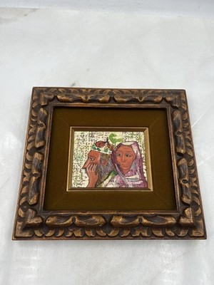 J.P. Chaboya Original Oil Painting on Board Two Figures Bird Signed Framed