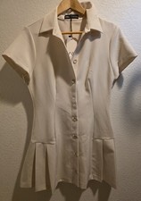 ZARA Ivory Collared Short Sleeve Button Solid Pattern Shirt Dress Regular Size L