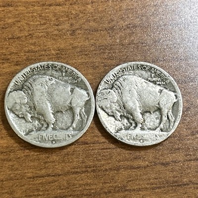 1913-D & 1913-S Type 1 Dateless Pair Buffalo Nickels