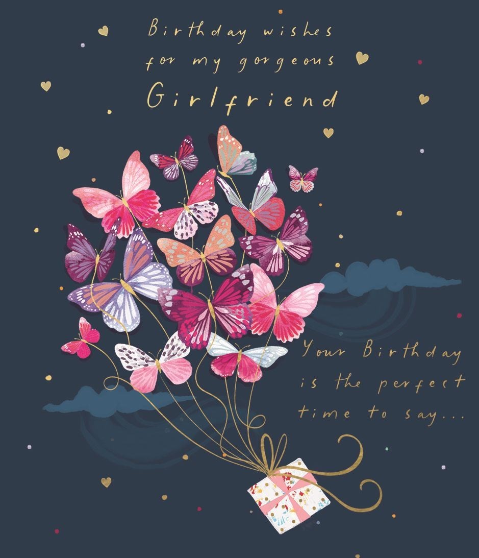 Birthday Card GIRLFRIEND. Beautiful Card *Pink foiling, and paper pages inside*