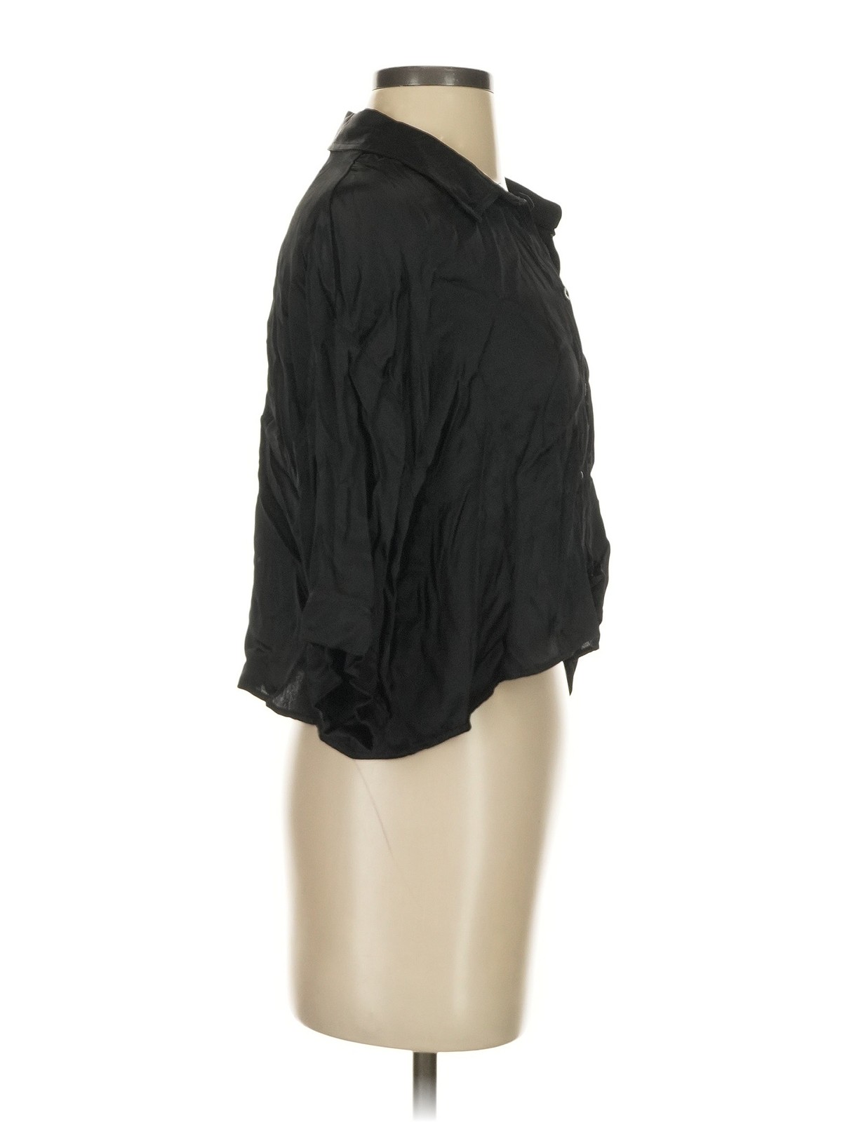 Zara Women Black 3/4 Sleeve Button-Down Shirt S thumbnail 3