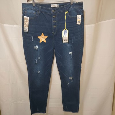 Celebrity Ace Women's High Rise Button Fly Distressed Denim Blue Jeans Size 22