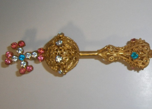 Vintage Yad Torah Pointer from Italy or Germany WWII - clear red and blue stones