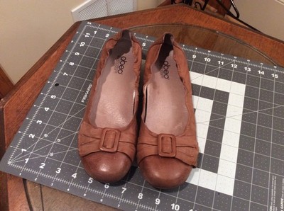 Abeo Flats Women's 8N Brown Leather Tabitha Slip On Bow Comfort Ballet Shoes