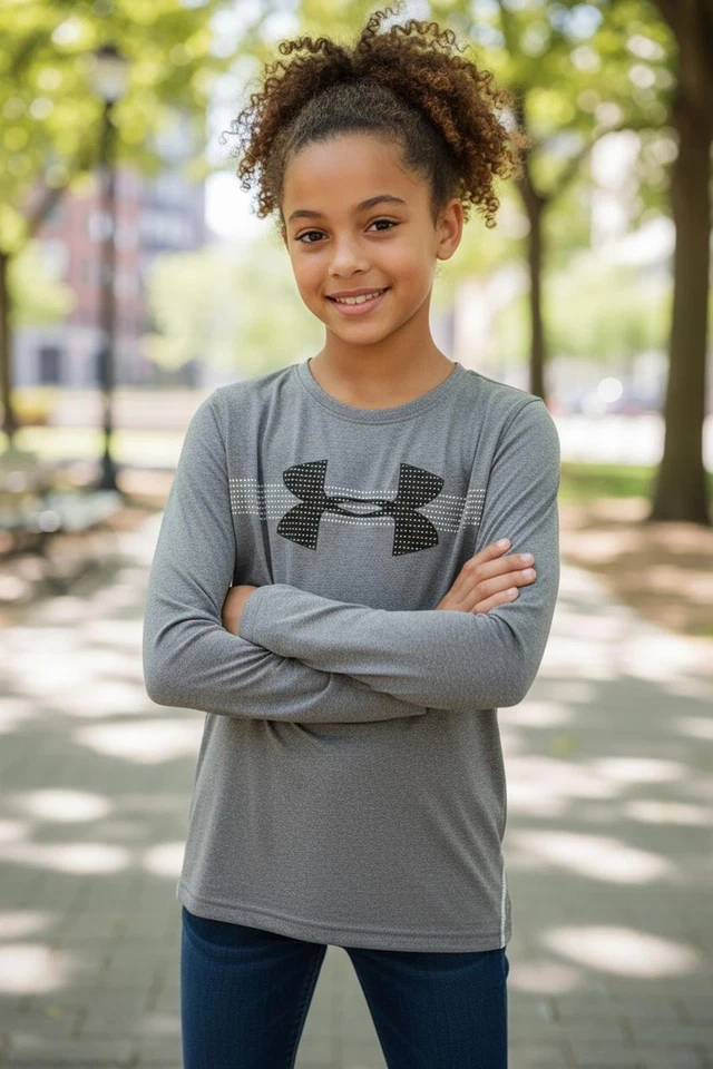 Under Armour Kids Long Sleeve Activewear Shirt, Gray - Image 2 of 4