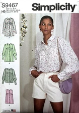 Simplicity Pattern  S9467/R11323  Misses Tops  Assorted Styles  Sizes  6 - 14
