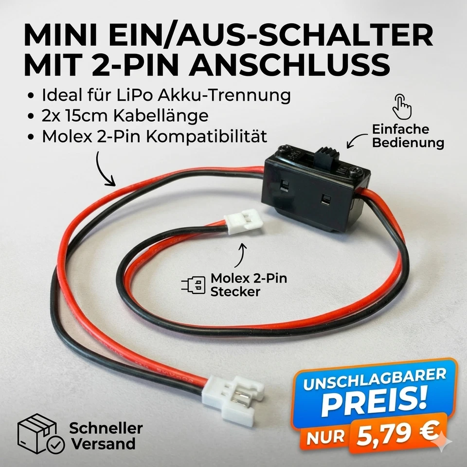 Schalterkabel BEC JST JR EC3 EC5 XT60 T-Dean Stecker Ein Aus Schalter Empfänger - Bild 3 von 4