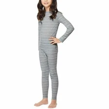 Heat 32 DEGREES Set Kids Base Layer Set Legging Crew Long Shirt Grey Snowflake