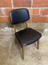 Chaise Ancienne Scandinave Hêtre + Assise & Dossier Skaï Noir 60’s #D363