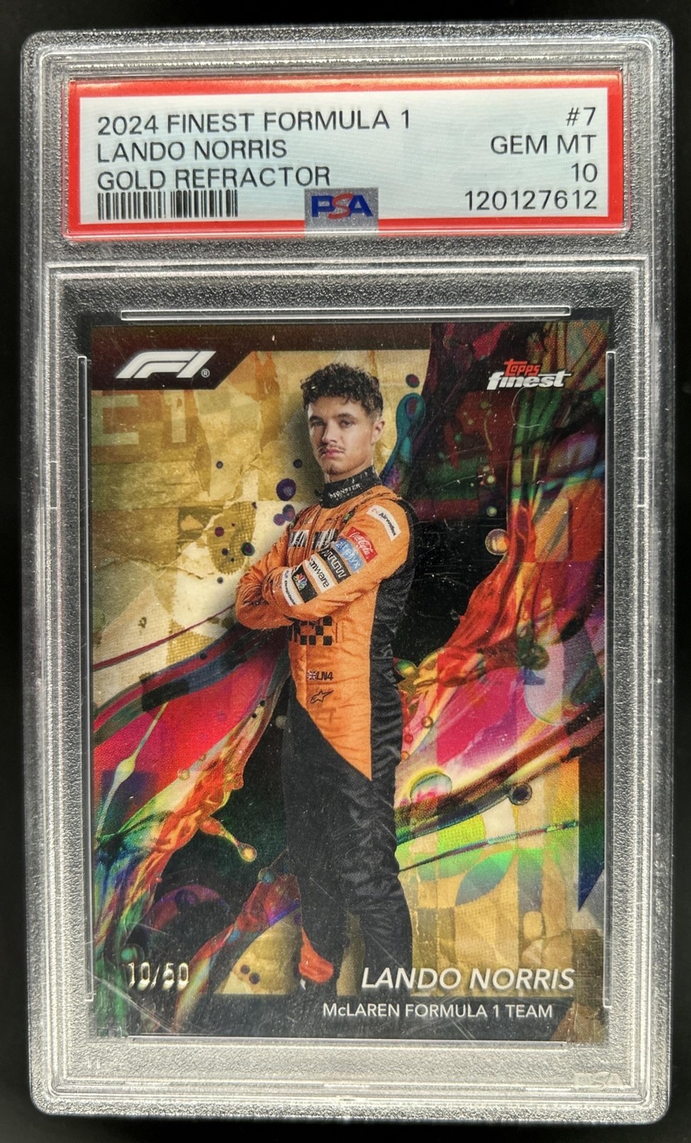 2024 Topps Finest F1 Lando Norris Gold Refractor Common #/50 PSA 10 GEM MINT view 1