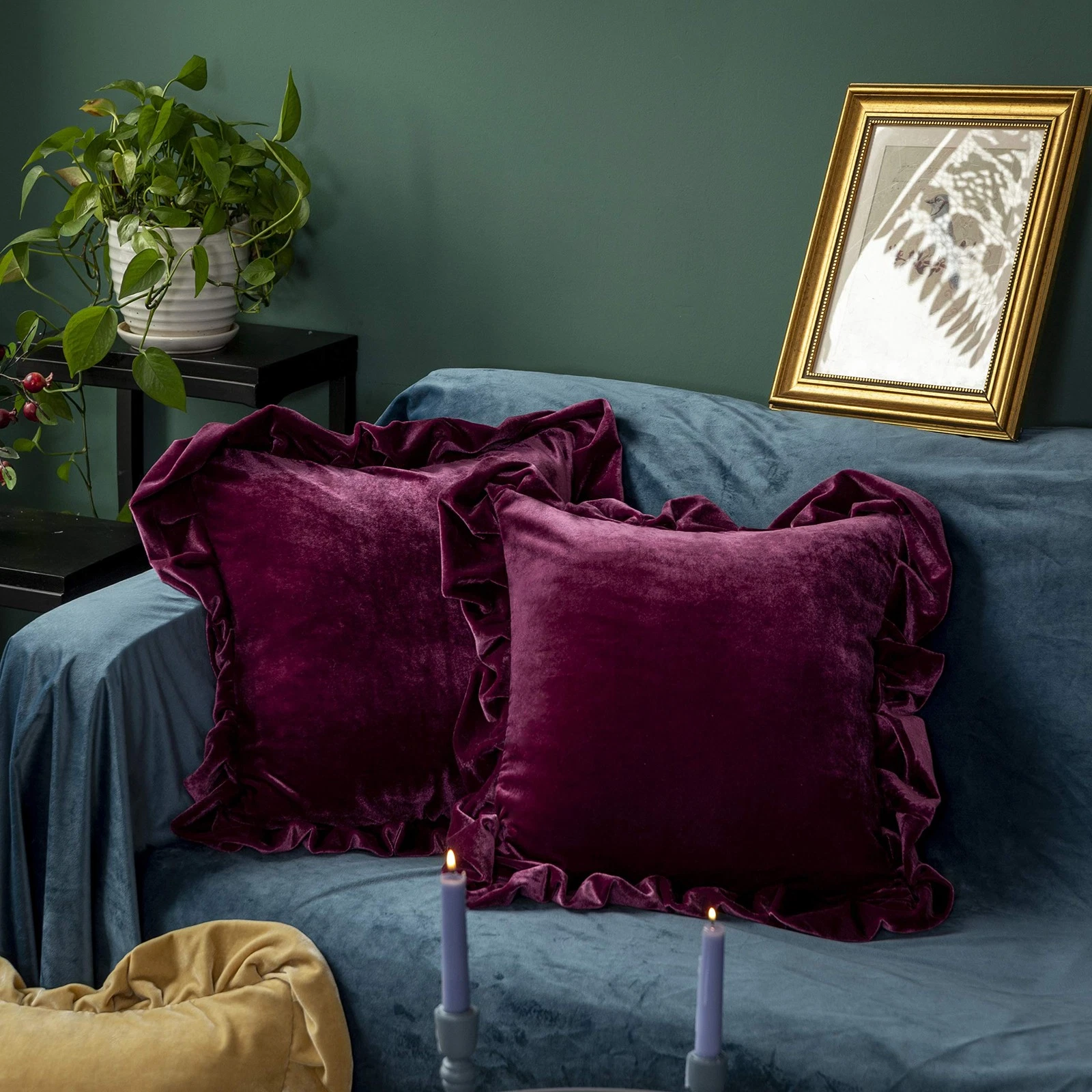 Glory Season Velvet Throw Pillow Cover Soft Decorative Luxurious Solid Square