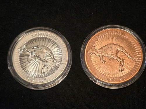 Zombucks Kangaruin 1 Oz Rounds Set Silver And Copper In Capsules