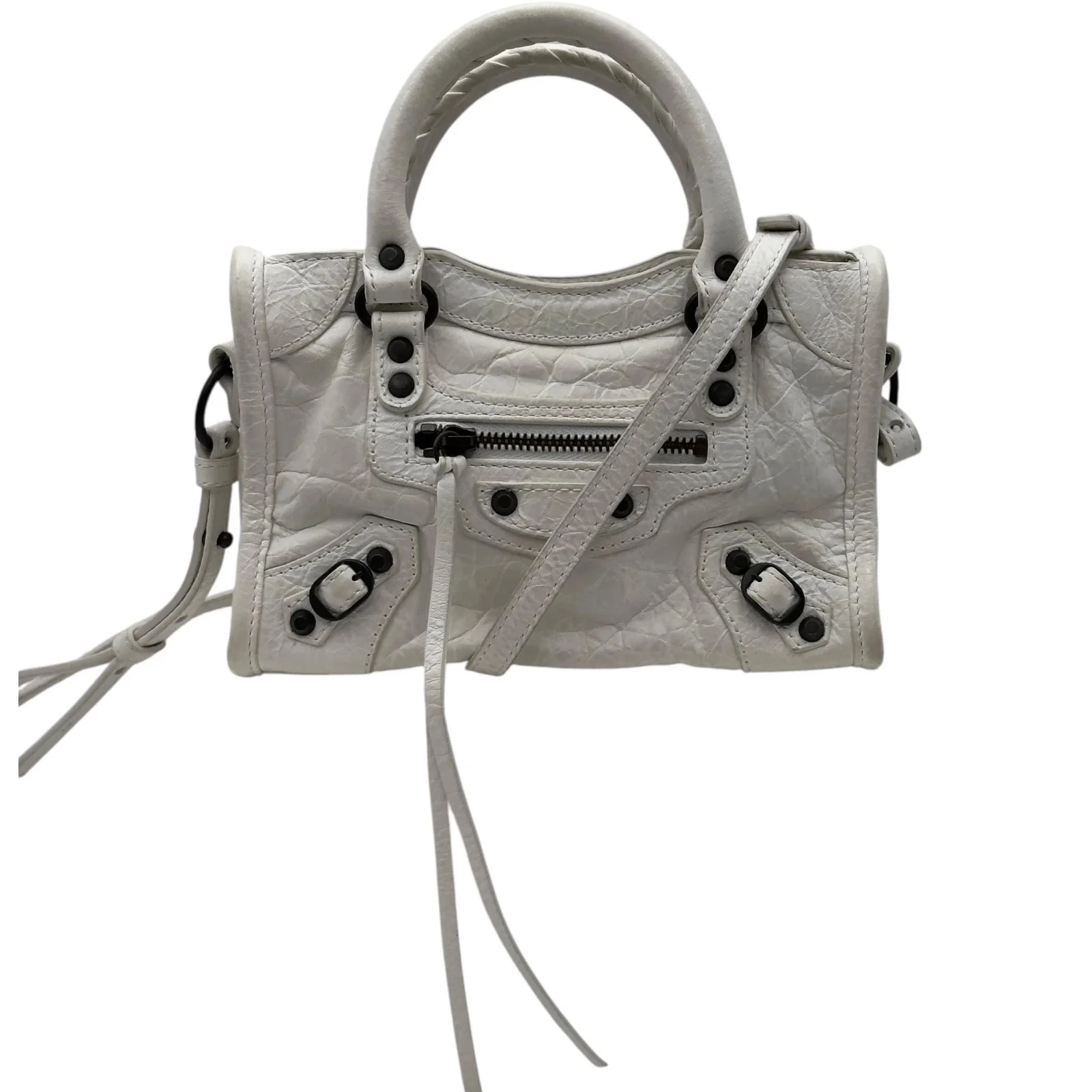 Balenciaga — BALENCIAGA City Nano Handbag White Leather Shoulder Bag 819671 #OKB3095