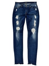 7 for all Mankind Dark Wash The Skinny Distress Ankle Denim Jeans Women's 29