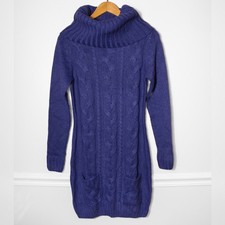 Venus Womens Cowl Neck Cable Knit Sweater Dress Blue Cozy Size XS