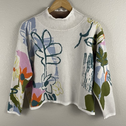 Maeve Anthropologie Womens M Petite Carys Mock Neck Sweater Abstract Floral