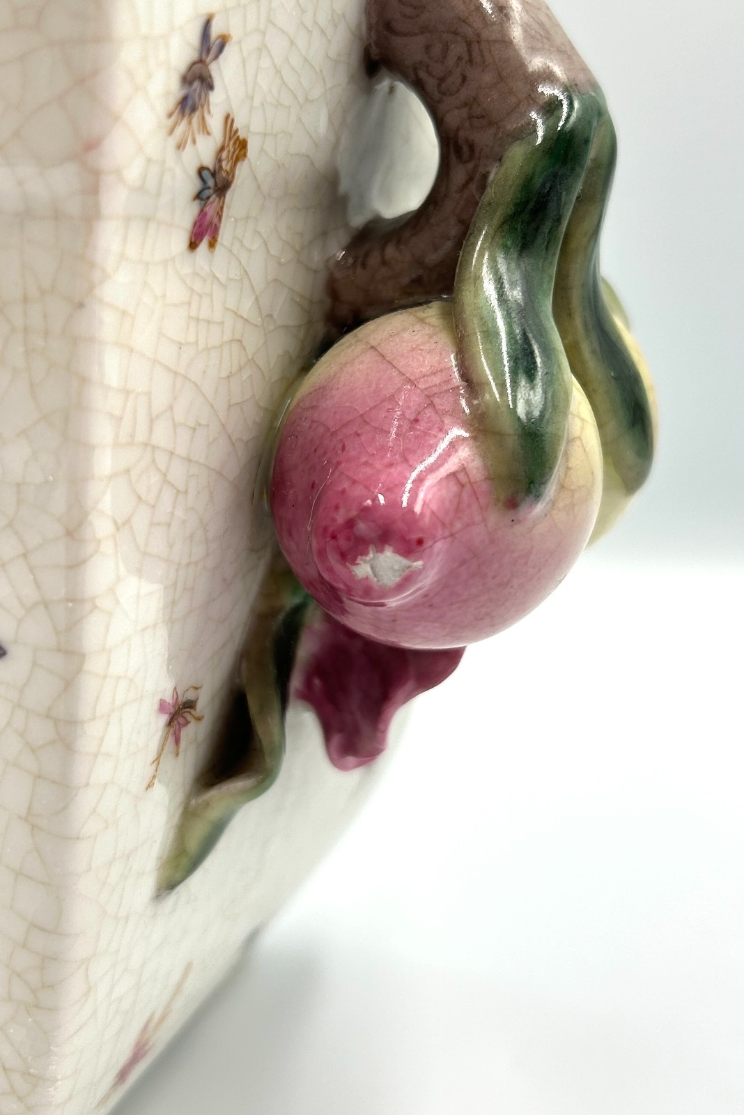 Vintage Chinoiserie Planter Fruits Flowers Birds Cachepot Ceramic Huarong Studio