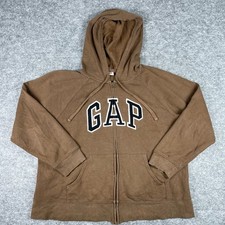 GAP Zip Up Hoodie Womens XL Brown Heritage Chocolate Fleece Applique