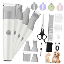 Dog Clippers Grooming Kit, 4 in 1 Quiet Cordless Dog Paw Trimmer & Nail Gray